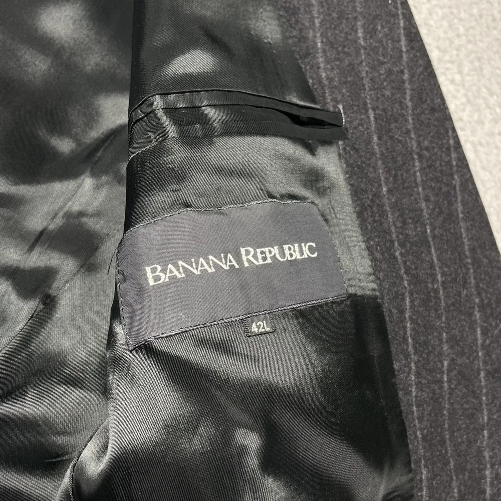 Banana Republic Suit Jacket‎ Mens Size 42L Gray Pinstripe 3 Button Made Italy
